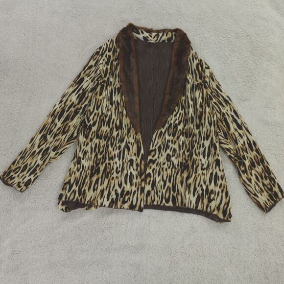 Chicos Jacket Womens 4 XL Animal Print Pleated Elegance Faux Fur Collar Mob Wife - Picture 1 of 14